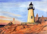 colored pencil drawing lighthouse sunset art