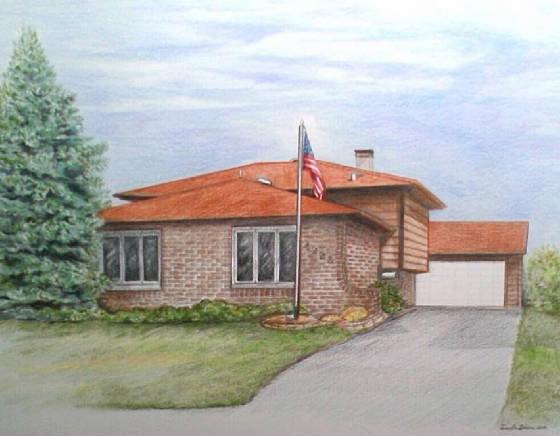 house drawing coloured pencil pastel