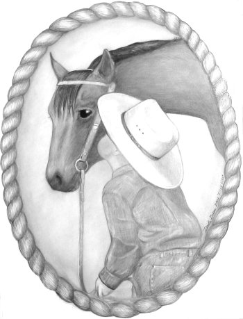 boy western art rope horse kiss drawing