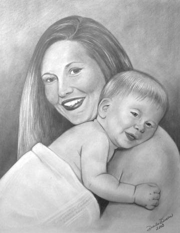 mom and baby portrait graphite pencil drawing