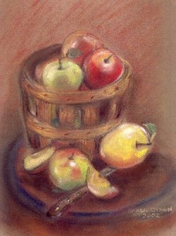 pastel still life apples basket drawing sketch