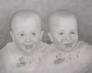 portrait pencil twin babies boys art